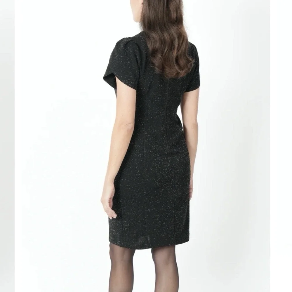 Calvin Klein Black Glitter Tulip Sleeve Stretch Sheath‎ Dress Wedding Cocktail 6